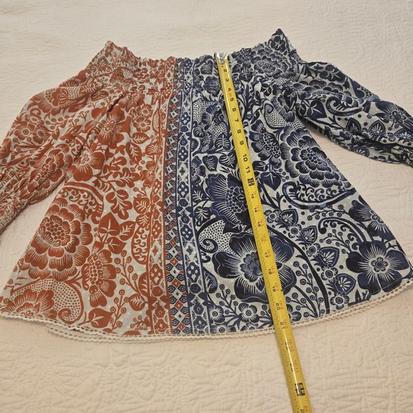 Chico's Off The Shoulder Cotton Peasant Blouse‎ Red White Blue Size 0 (US 4) - Picture 7 of 10